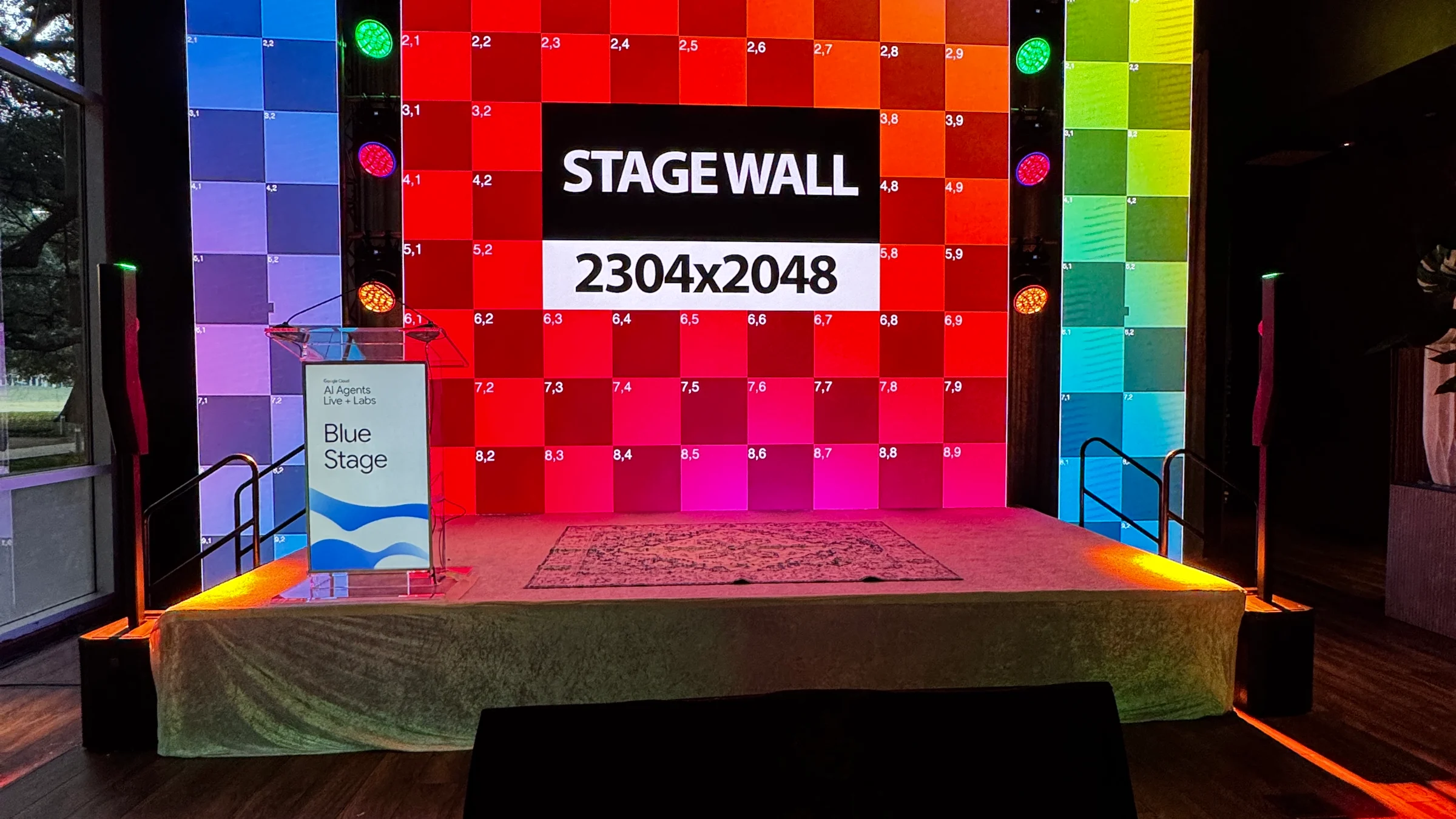 Corporate conference stage with panoramic screens